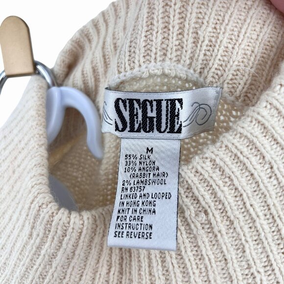 VINTAGE SEGUE MULTI HUE IVORY BEIGE BROWN FLORAL SILK ANGORA MOCK NECK SWEATER M - Picture 3 of 4